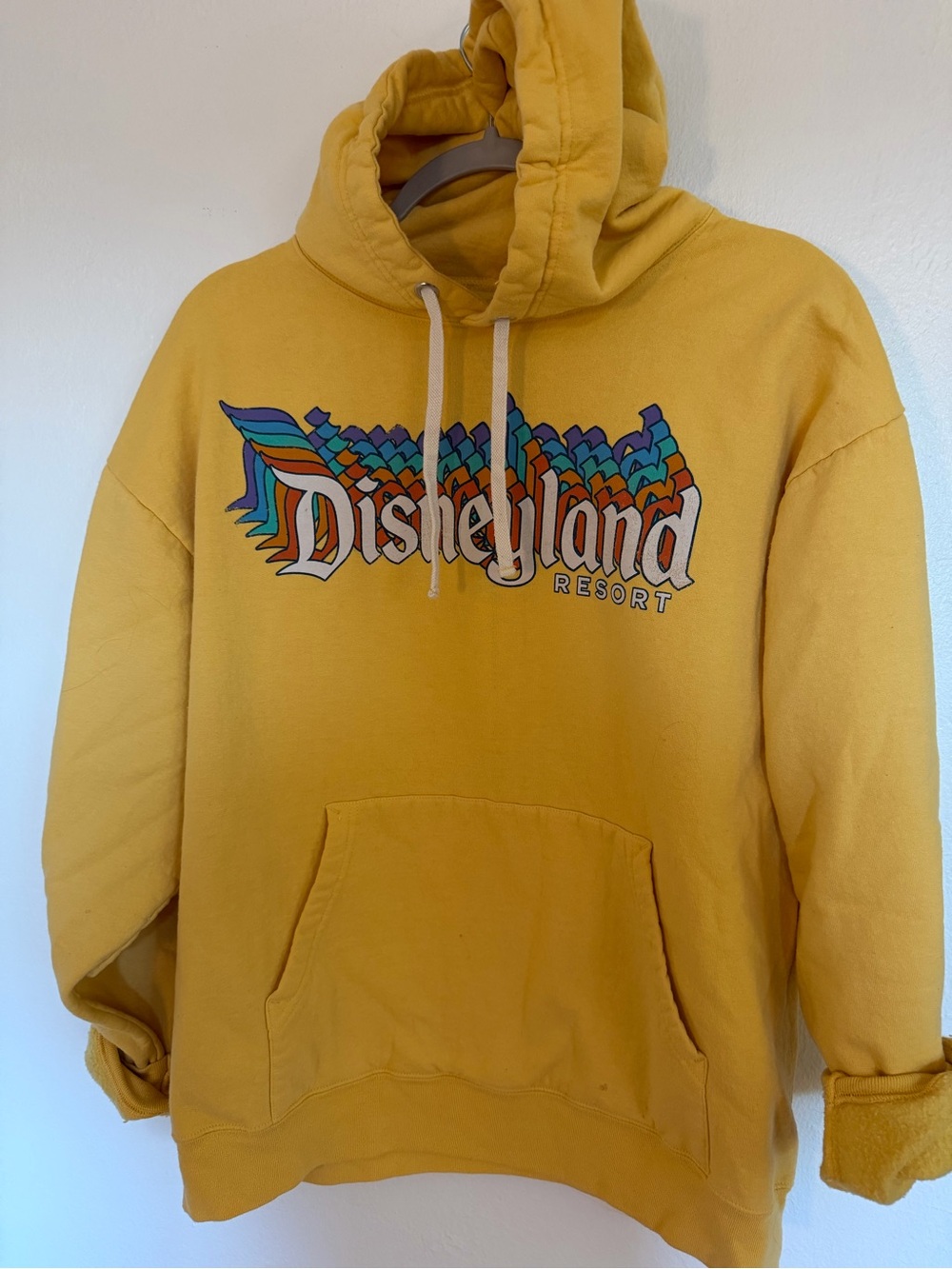 Disney Yellow Hoodie with Multicolor Retro Disneyland Logo